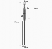 Фреза концевая по металлу AL D2*4H*20NL*4D*50L*2T с обниженной шейкой 60° (для рёберной обработки)