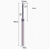 Фреза концевая по металлу D0.5*1H*12NL*4D*50L*2T с обниженной шейкой 65° с покрытием (для рёберной обработки)